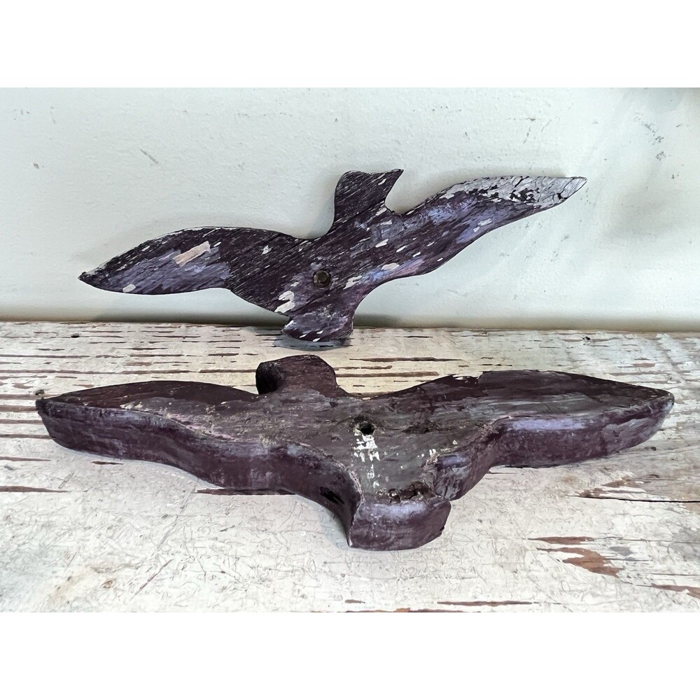 Vintage Rustic Chippy Hand Carved Weathered Wooden Bird Gulls Wall Hangings 10”